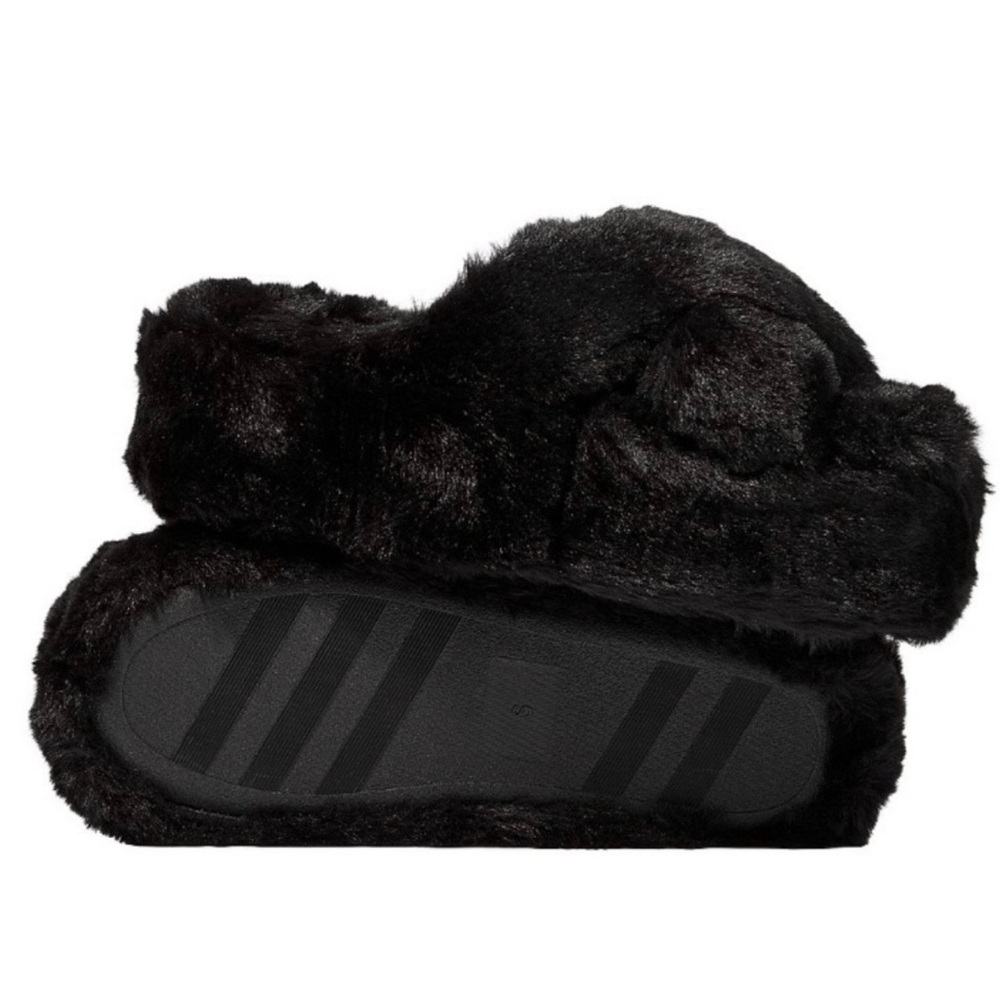 Victoria’s Secret Plush Slippers Black Cozy Faux Fur House Shoes NWT Size S